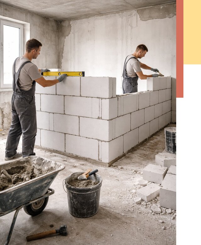 Кладка перегородок из ПГП в Калининграде от 2530 руб./м2 — монтаж и возведение под ключ | ОТДЕЛОЧНИК-Клн