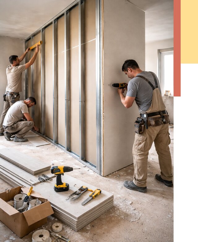 Монтаж однослойной перегородки из гипсокартона в Калининграде от 658 руб. | ОТДЕЛОЧНИК-Клн