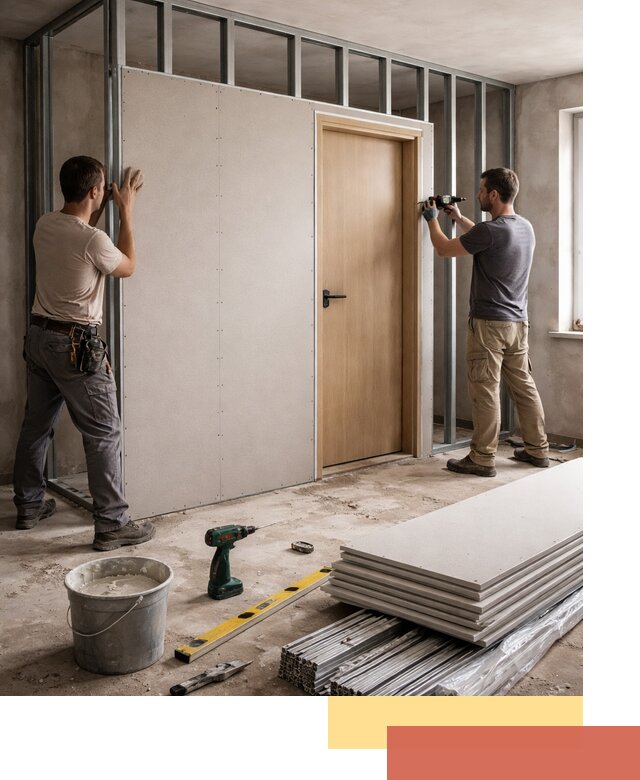 Перегородка из гипсокартона с дверью под ключ в Калининграде