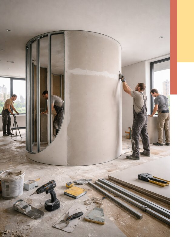 Радиусная перегородка из гипсокартона в Калининграде от 2934 руб. под ключ | ОТДЕЛОЧНИК-Клн