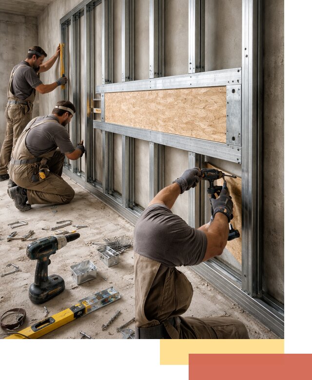 Усиленная перегородка для крепления тяжёлых конструкций в Калининграде