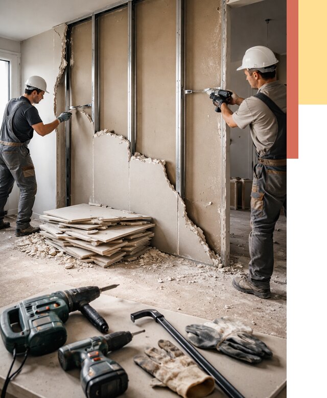 Демонтаж перегородки из гипсокартона в Калининграде от 1214 руб. быстро и недорого | ОТДЕЛОЧНИК-Клн