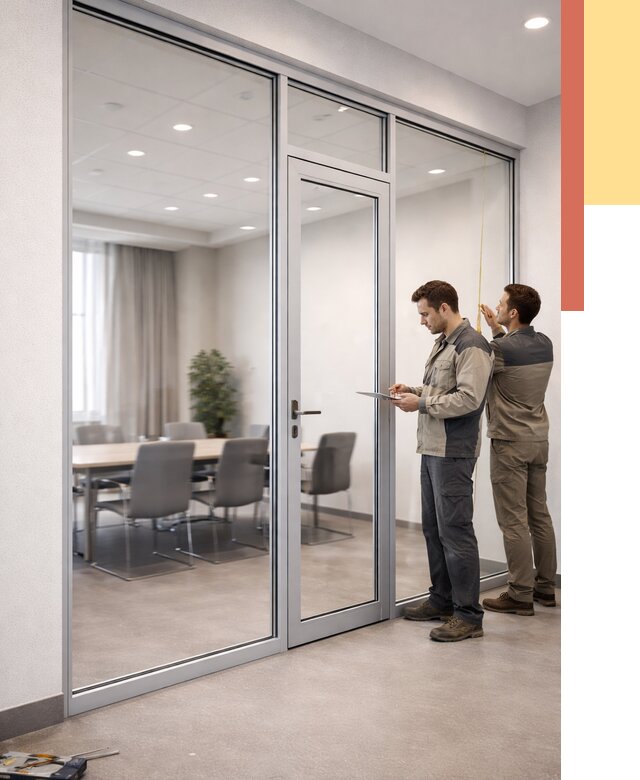 Установка и монтаж алюминиевых перегородок со стеклом в Калининграде от 8297 руб. | ОТДЕЛОЧНИК-Клн