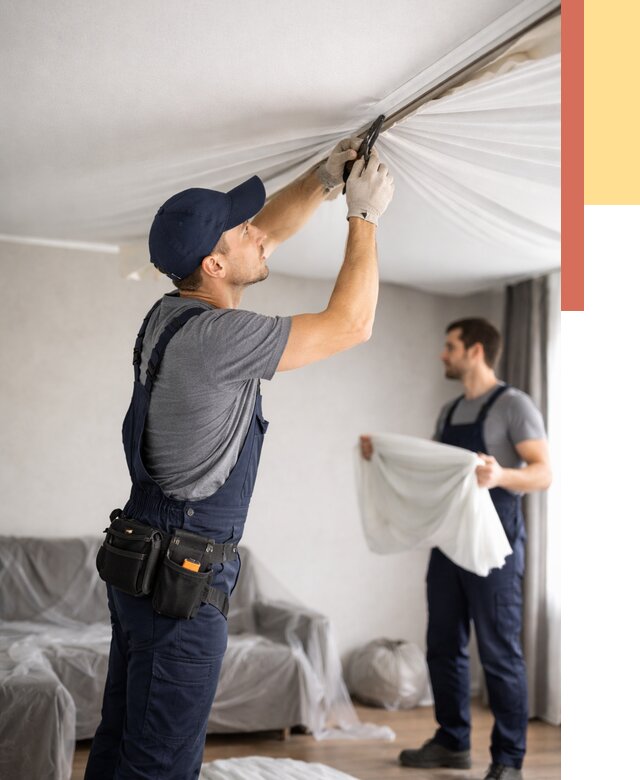 Демонтаж натяжного потолка в Калининграде от 4553 руб. — снятие и разбор под ключ | ОТДЕЛОЧНИК-Клн