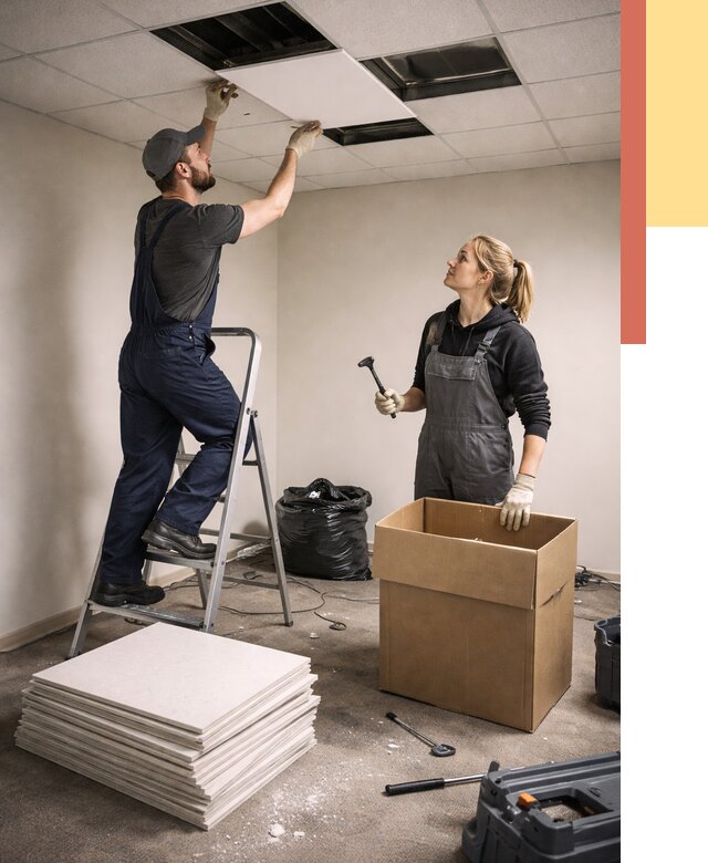 Демонтаж потолочной плитки в Калининграде от 4553 руб. быстро и недорого | ОТДЕЛОЧНИК-Клн