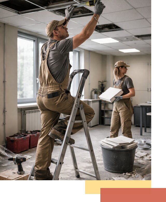 Ремонт потолка Армстронг и замена плит в Калининграде