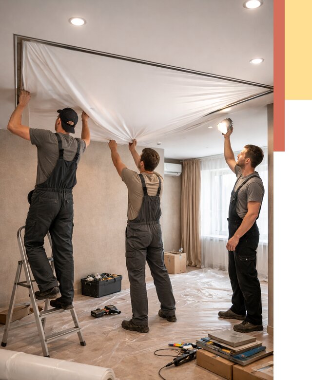 Монтаж ПВХ натяжного потолка в Калининграде от 3541 руб. под ключ | ОТДЕЛОЧНИК-Клн