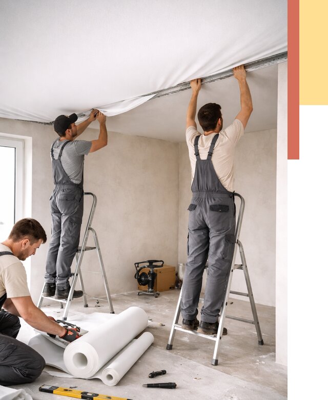 Монтаж тканевого натяжного потолка в Калининграде от 3541 руб. под ключ | ОТДЕЛОЧНИК-Клн