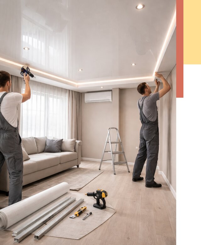 Монтаж глянцевого натяжного потолка в Калининграде от 759 руб. под ключ | ОТДЕЛОЧНИК-Клн