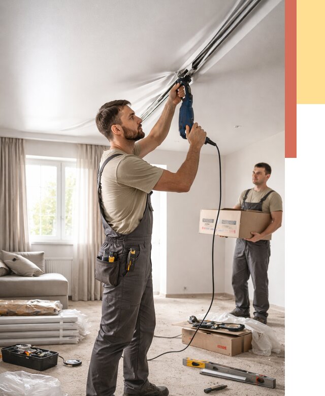 Монтаж сатинового натяжного потолка в Калининграде от 3541 руб. | Быстро, недорого — ОТДЕЛОЧНИК-Клн