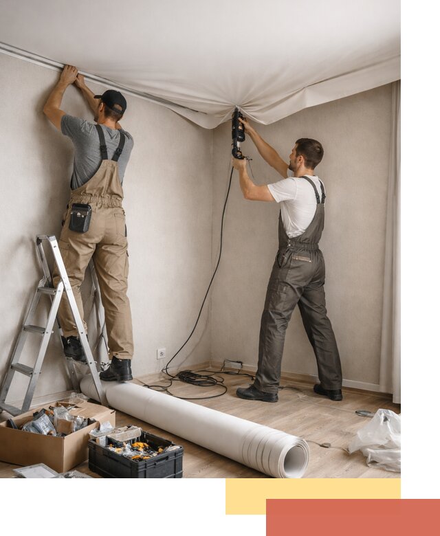 Монтаж цветного натяжного потолка в Калининграде за один день