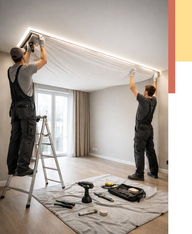 Монтаж парящего натяжного потолка в Калининграде от 4553 руб. быстро и недорого | ОТДЕЛОЧНИК-Клн