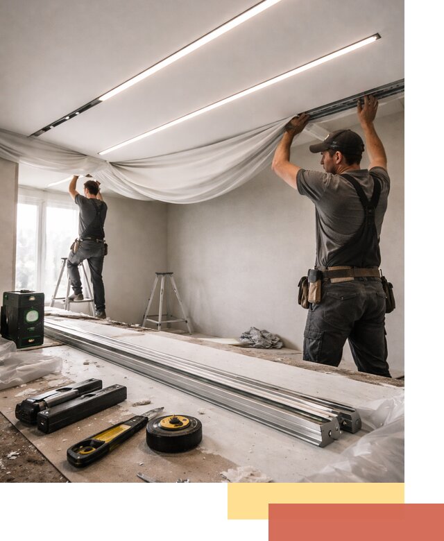 Монтаж натяжных потолков со световыми линиями в Калининграде