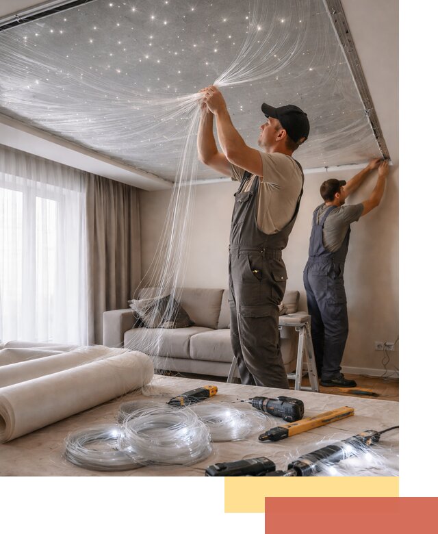 Монтаж натяжного потолка «Звездное небо» в Калининграде