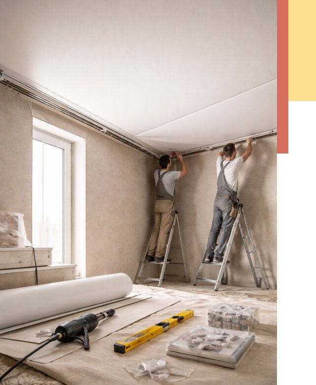 Монтаж натяжного потолка в спальне в Калининграде от 3845 руб. под ключ | ОТДЕЛОЧНИК-Клн