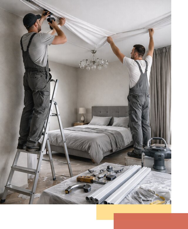 Монтаж натяжного потолка в спальне в Калининграде