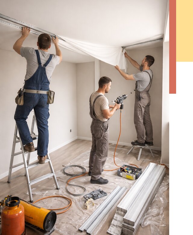 Монтаж натяжного потолка в студии в Калининграде от 5565 руб. — быстро и недорого | ОТДЕЛОЧНИК-Клн