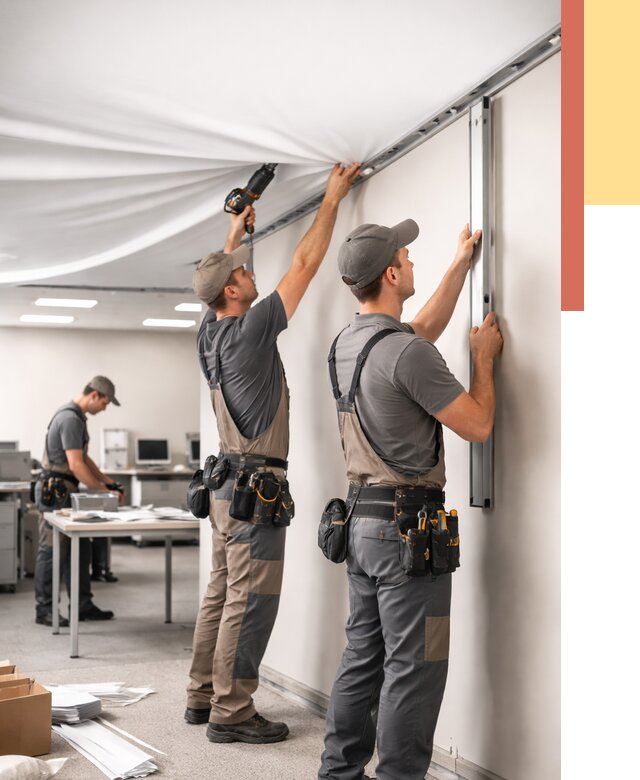 Монтаж натяжного потолка в офисе в Калининграде от 455 руб/м² — быстро и недорого | ОТДЕЛОЧНИК-Клн