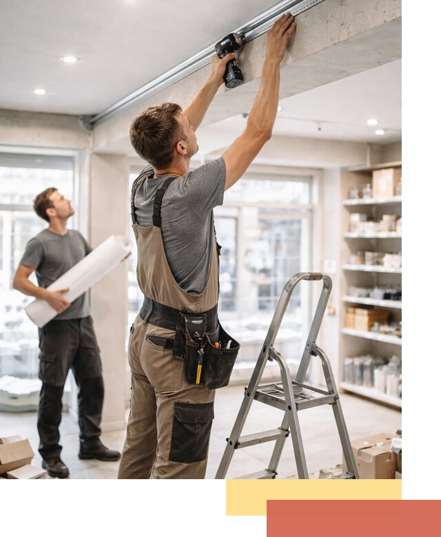 Монтаж натяжных потолков в магазине в Калининграде