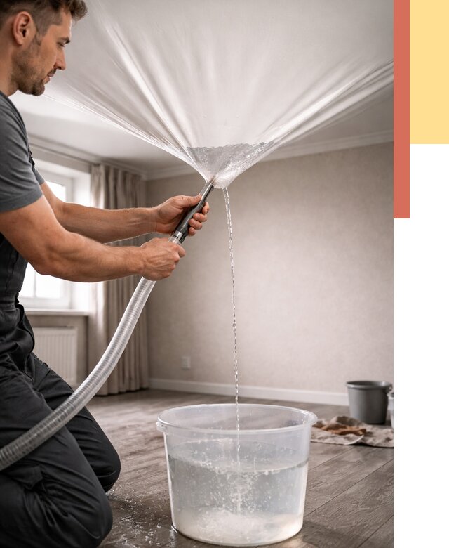 Слив воды с натяжного потолка в Калининграде от 2530 руб. быстро и недорого | ОТДЕЛОЧНИК-Клн