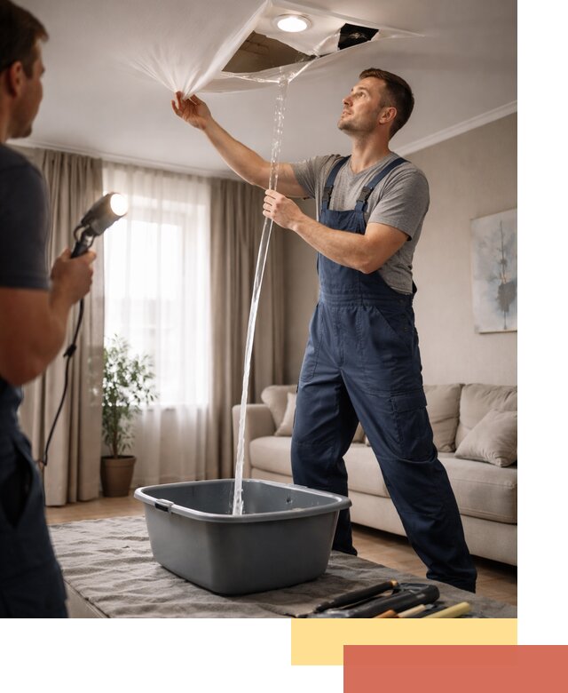 Слив воды с натяжного потолка в Калининграде быстро и аккуратно