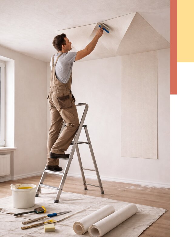 Поклейка обоев на потолок в Калининграде от 4553 руб. быстро и недорого | ОТДЕЛОЧНИК-Клн